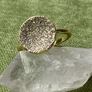 Gold and crystal concave disc ring